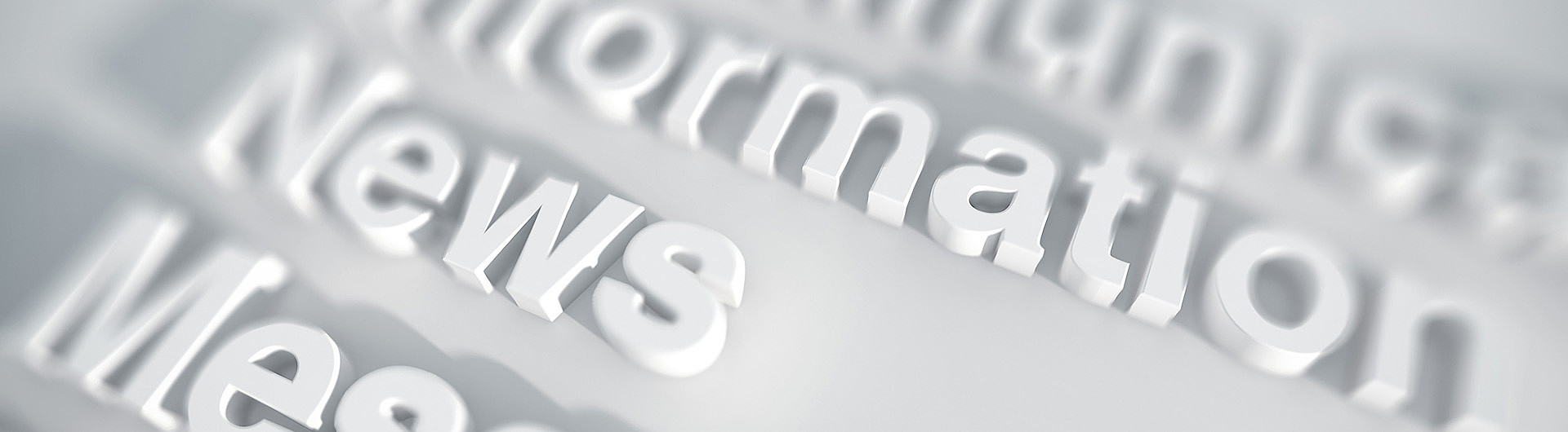 Several words (News) shown in relief on white background