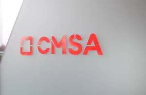 CMSA logo sticker on sliding door